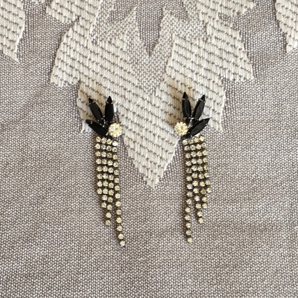 ❤️Vintage Black&White Rhinestone Cocktail Earrings
